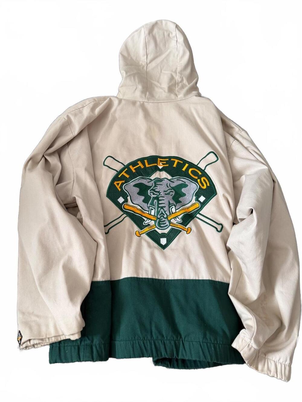 Vintage Oakland Athletics Hooded Jacket XXL MLB Embroidered Full Zip Green